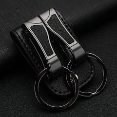 Hot Real Leather Belt Buckle Clip Keychains Car Key Holder Double Ring 2 Loops
