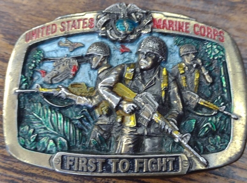Vtg 1982 United States Marine Corps First to Fight Belt Buckle USMC Broken READ