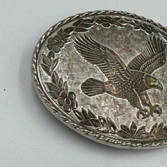 Vintage W USA Silver Tone Bald Eagle Western Belt Buckle Floral Oval Americana