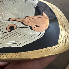 Vintage German Silver Belt Buckle Bald Eagle Head Gold Silver & Copper Tone