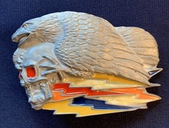 EAGLE SKULL SKELETON HEAD BELT BUCKLE RED EYE APPROX. 3 1/2&Prime; X 2 3/8&Prime;