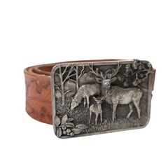 Vintage 80s Elk Family 3D Pewter Belt Buckle