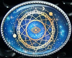 Sacred Geometry Belt Buckle – Esoteric Celestial Evil Eye Handmade Buckle – 796