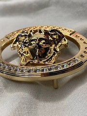 Gold Medusa Head Belt Buckle Greek Key Crystal Oval