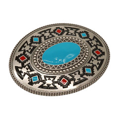Men Women Silver Metal Buckle Native Ethnic Oval Turquoise Blue Casual Day Wear