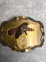 Vintage Raintree Pheasant Two Toned Pheasant Metal Belt Buckle 1979