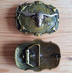 Long horns Bull western country bronze & metal belt buckle