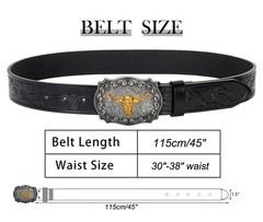Eohak Western-Cowboy-Belts for Men Women Floral-Engraved-Belt Medium, Black
