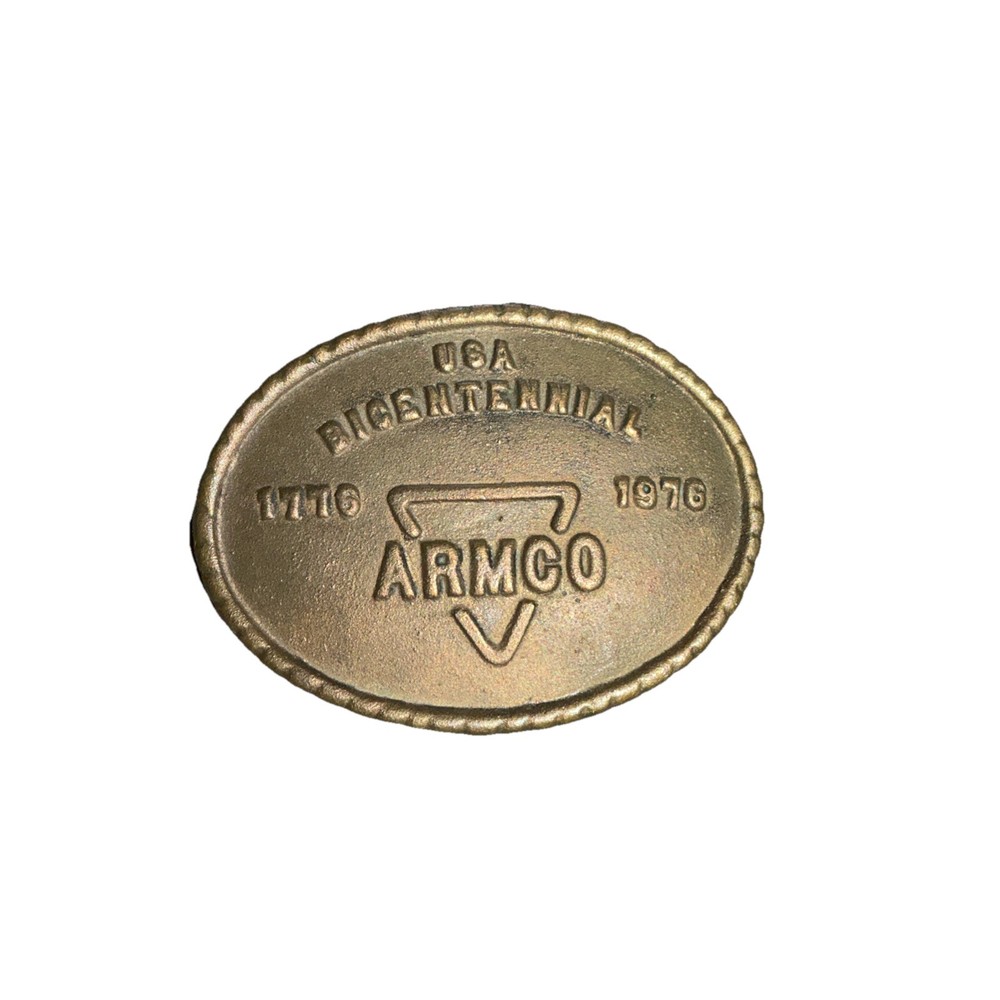 ARMCO USA Bicentennial 1776-1976 Commemorative Brass Tone belt buckle Oval