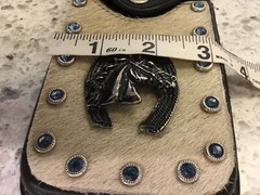 Leather Belt Attachment WESTERN COWHIDE HORSE HORSESHOE BLUE STONES-NICE!!