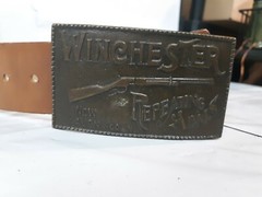 Winchester Repeating Arms Brass Belt Buckle with Belt Authorized Reproduction