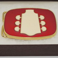 Vintage Headstock Belt Buckle TNN Red Enamel Gold Tone Retro Guitar Country 80s