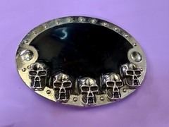 Five Skull&rsquo;s Head Black Enameled Halloween Gothic Punk Silver Color Belt Buckle