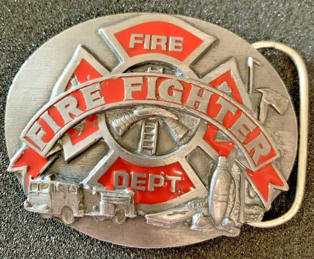 VINTAGE FIRE FIGHTER BELT BUCKLE FIRE DEPT. PEWTER R-92 America&rsquo;s Heroes EUC!