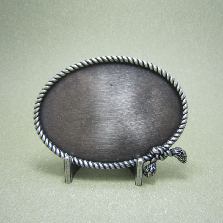 Silver Plated Western Rodeo Ropes Oval Blank Belt Buckle
