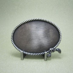 Silver Plated Western Rodeo Ropes Oval Blank Belt Buckle