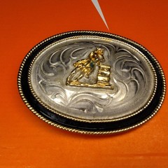 Vintage Western Barrel Racing Belt Buckle Silver Gold Tone Rodeo Horse Rider
