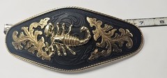 Men&rsquo;s Western Black & Gold Scorpion Emblem Filigree Metal Cowboy Belt Buckle