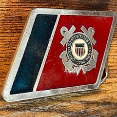 Vintage US Coast Guard Belt Buckle Red Blue Enamel USCG Military Emblem 2290 B20