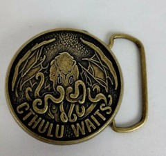 « Cthulu Waits » Metal Belt Buckle 2 Inch Diameter- New