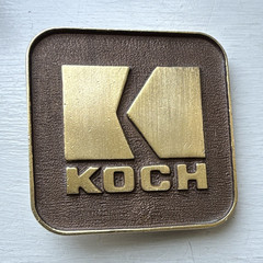 KOCH Men’s Logo Belt Buckle Gold Tone Brown Square Metal Fits 1.5in Belt