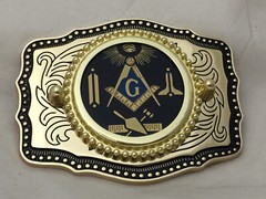 Masonic Symbols Belt Buckle Western Style Black and Gold (W167)