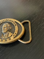 Vintage Collectible Small Washington 1889 Bronze Belt Buckle
