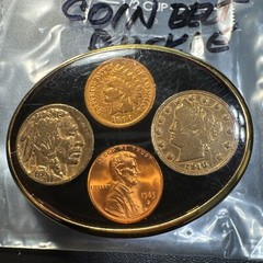 Ralph West Belt Buckle w/ Inlayed Buffalo Nickel, Indian Head Penny MORE T-2109