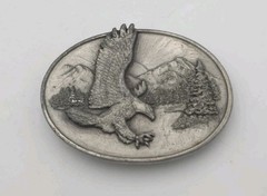 Vintage Siskiyou Eagle Belt Buckle Pewter Mountain Wildlife USA O-18
