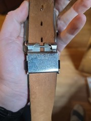 Vintage Just-O-Belt Black Tooled Leather W/ Silver Tone Buckle W Saddle 34&Prime; Long