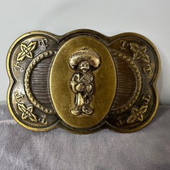 Vtg South of the Border Belt Buckle Japan Brass Tone Souvenir Pedro Lightweight