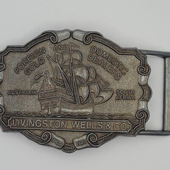 Livingston Wells & Co Sailing Ship Foreign Domestic Mens Vintage Old Belt Buckle