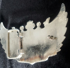 Vintage 1990&rsquo;s American Crown & Wings Cadillac Belt Buckle Chrome & Black Enamel