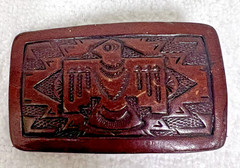 1970s Vintage Embossed Native American Thunderbird Tooled Leather Belt Buckle