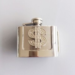 Dollar Money $ Sign 2 oz Stainless Steel Flask Belt Buckle
