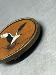 Leather Embossed Hand-Painted Flying Seagull Solid Brass Belt Buckle