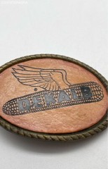 Dekalb Brown Belt Buckle Leather Metal Spec Cast Rockford Illinois – Size