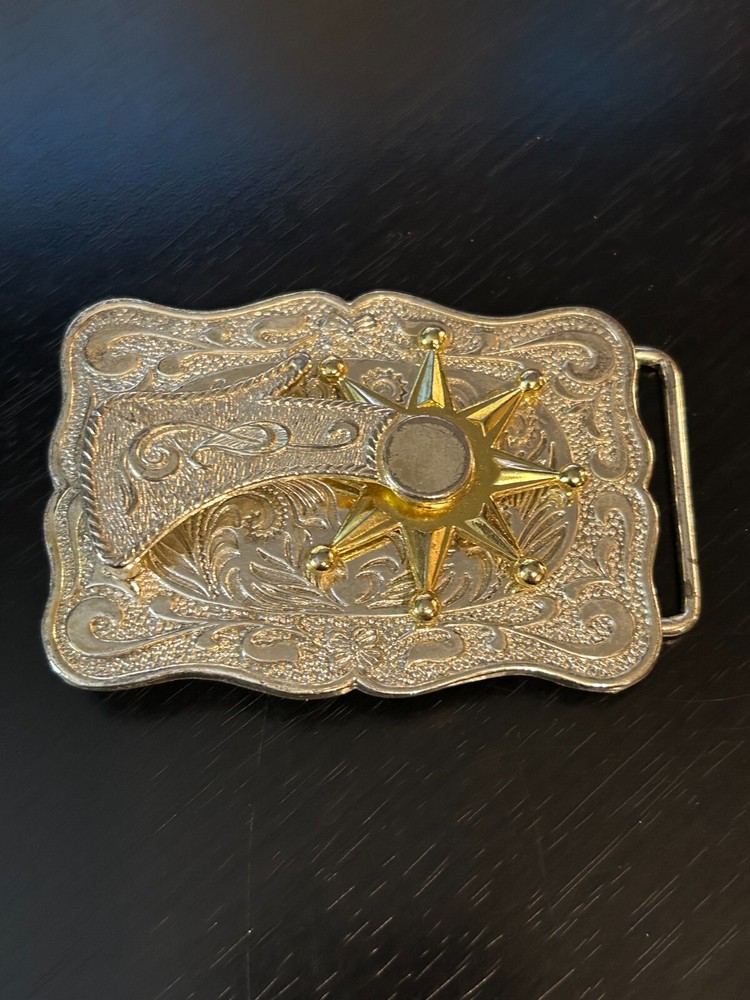 Vintage Collectible Spurs Two Tone Metal Spinning Belt Buckle
