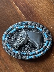 Belt Buckle Texas Horse Rhinestones 4 x 3&Prime; 1.5&Prime; Belt Metal Light