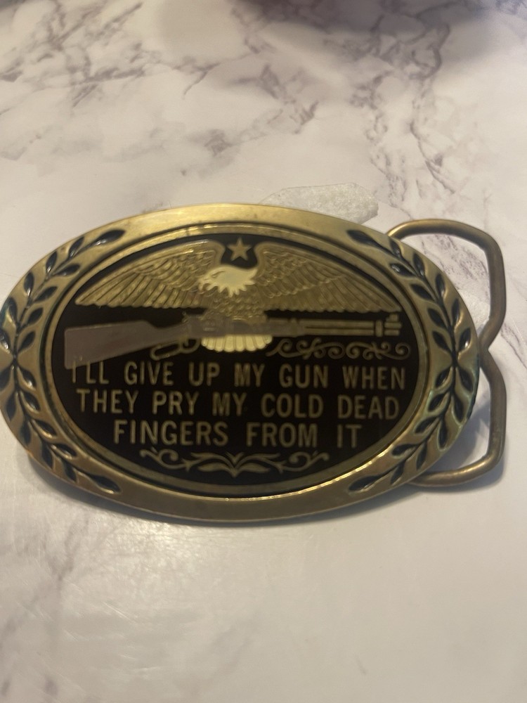 Vintage Aminco 1980 Solid Brass “I’ll Give Up My Gun…” Belt Buckle