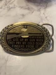 Vintage Aminco 1980 Solid Brass “I’ll Give Up My Gun…” Belt Buckle