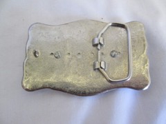 Western Cabochon Belt Buckle Silve Tone Metal Oval Stone Scrolled Metal