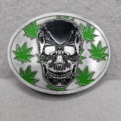 Multifunction Belt Buckle Beer Holder Metal Skull & Cannabis Design