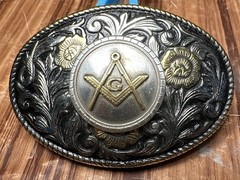 Masonic Symbols Belt buckle, western style (Black and Gold) 3.5”x2.5”