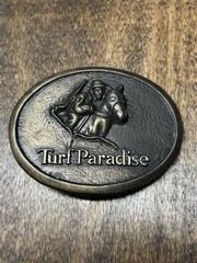 Vintage Turf Paradise Belt Buckle Horse Jockey Racing Equestrian Metal Western