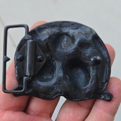 See No Evil Skull Belt Buckle Metal Silver Red Black Gothic Antique Finish