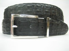 GENUINE HORNBACK CROCODILE BELT 1-3/8&Prime;, W/ 2 PC BUCKLE SET 925 SOLID SILVER USA.
