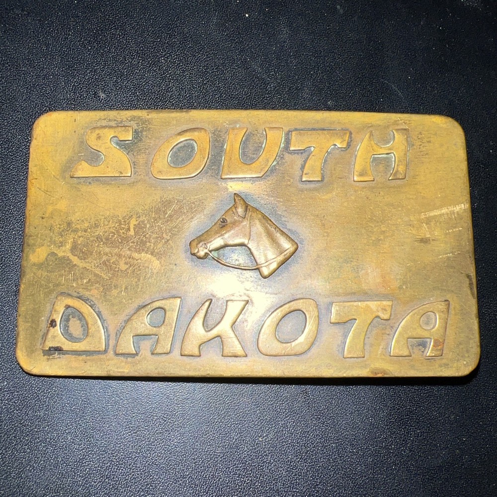 Champion Belt Buckle SOUTH DAKOTA Cast Brass w Horse Head