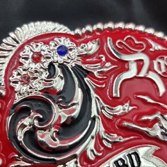 Western belt buckle 3.5×4 inches red and silver