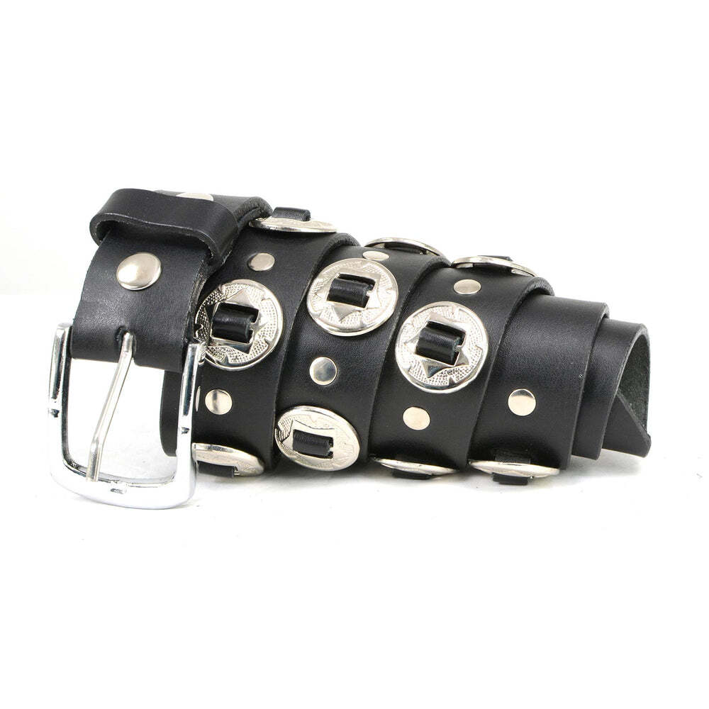 Milwaukee Leather 7120 Mens Chrome Conchos Leather Belt w/Interchangeable Buckle